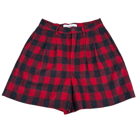 The Limited Wool Blend Plaid Lined Shorts Size 8 Made in Italy Red and Black - Picture 1 of 6